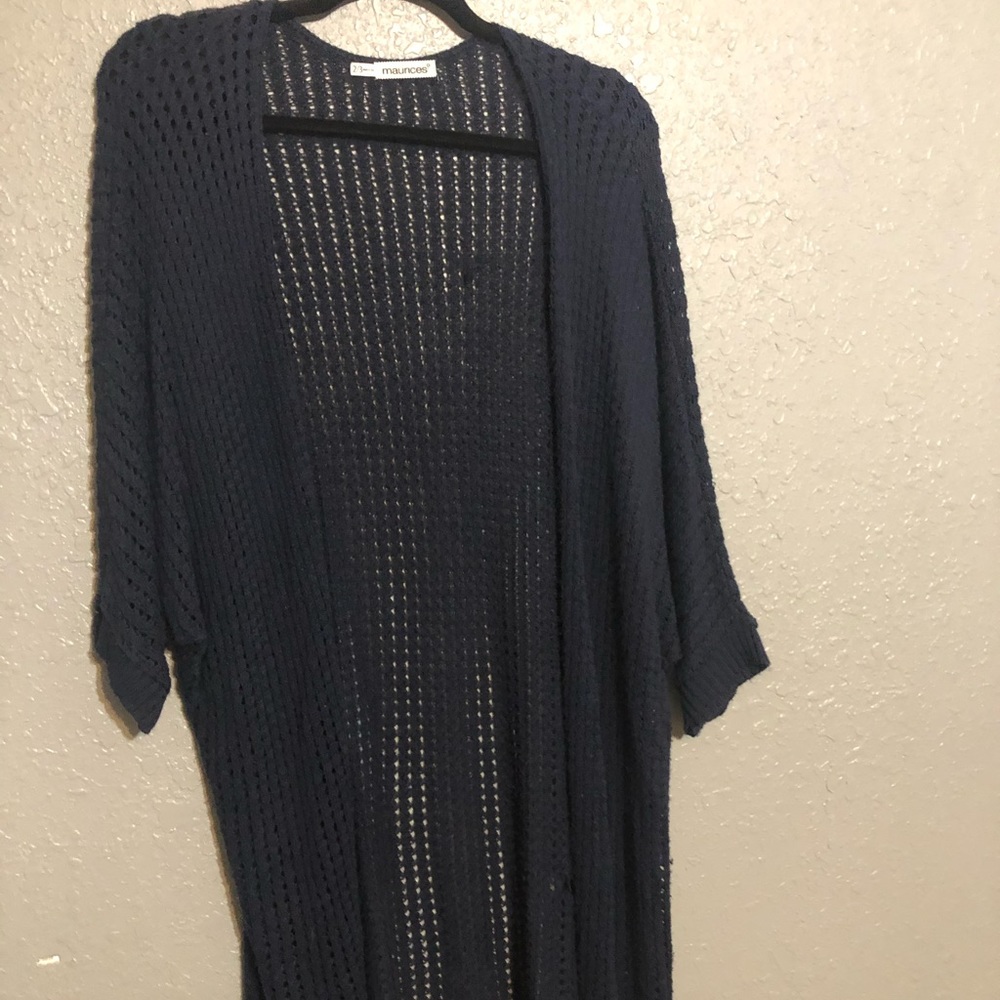 Maurices 2/3 Crochet, Short Sleeve Navy Duster